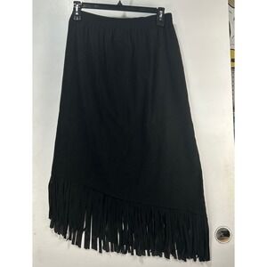 Denim & Co Black Asymmetrical Fringe Midi Skirt Plus Size 1X Western Boho